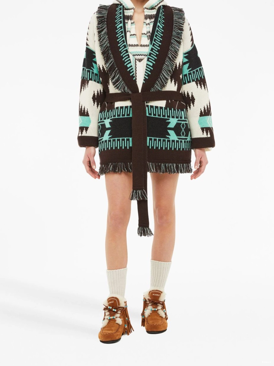 Affordable fringed Women cardigan Alanui Jacquard Icon 0816